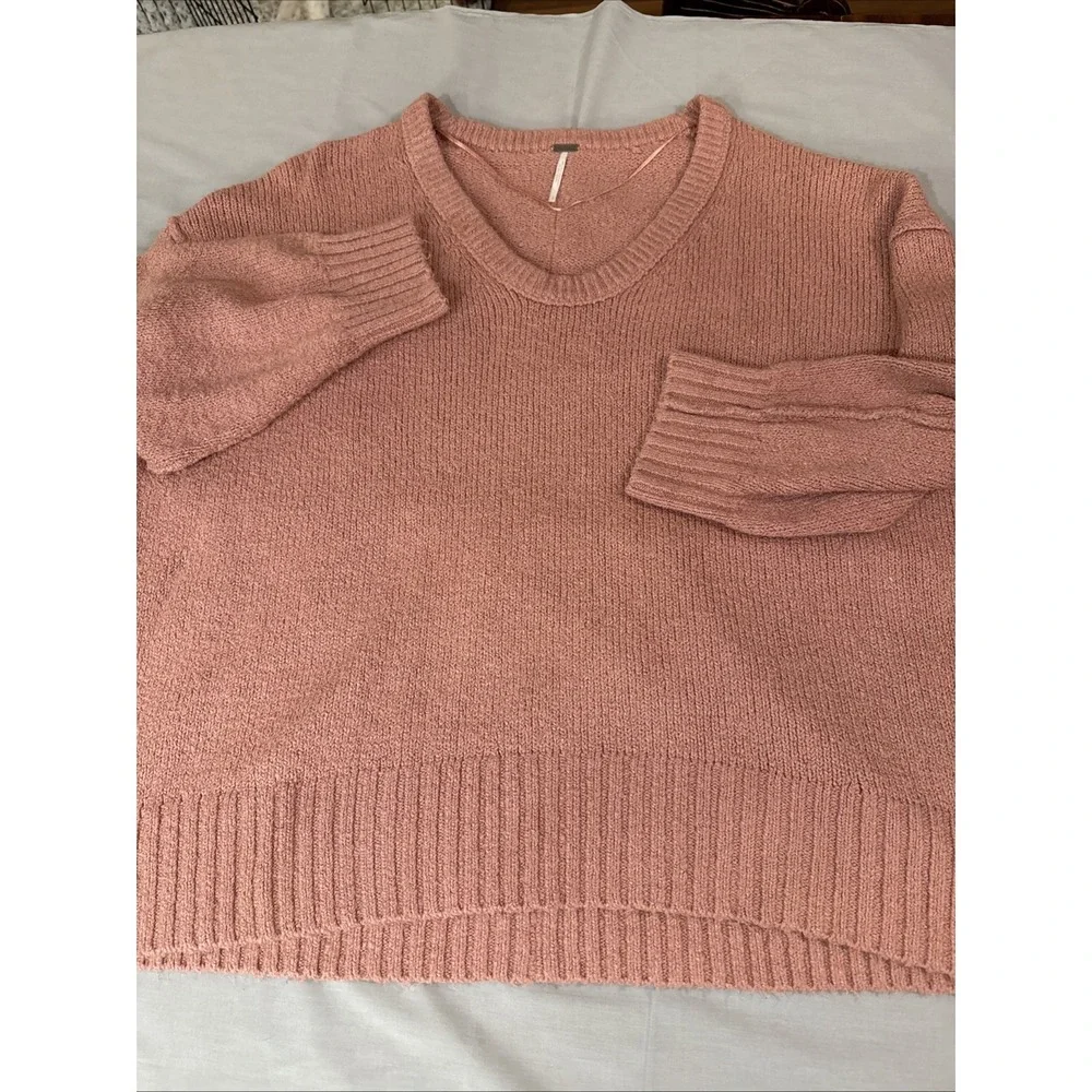 Free People Women's Brookside‎ Sweater Oversized Tunic Pink Size L NWT Reg $128